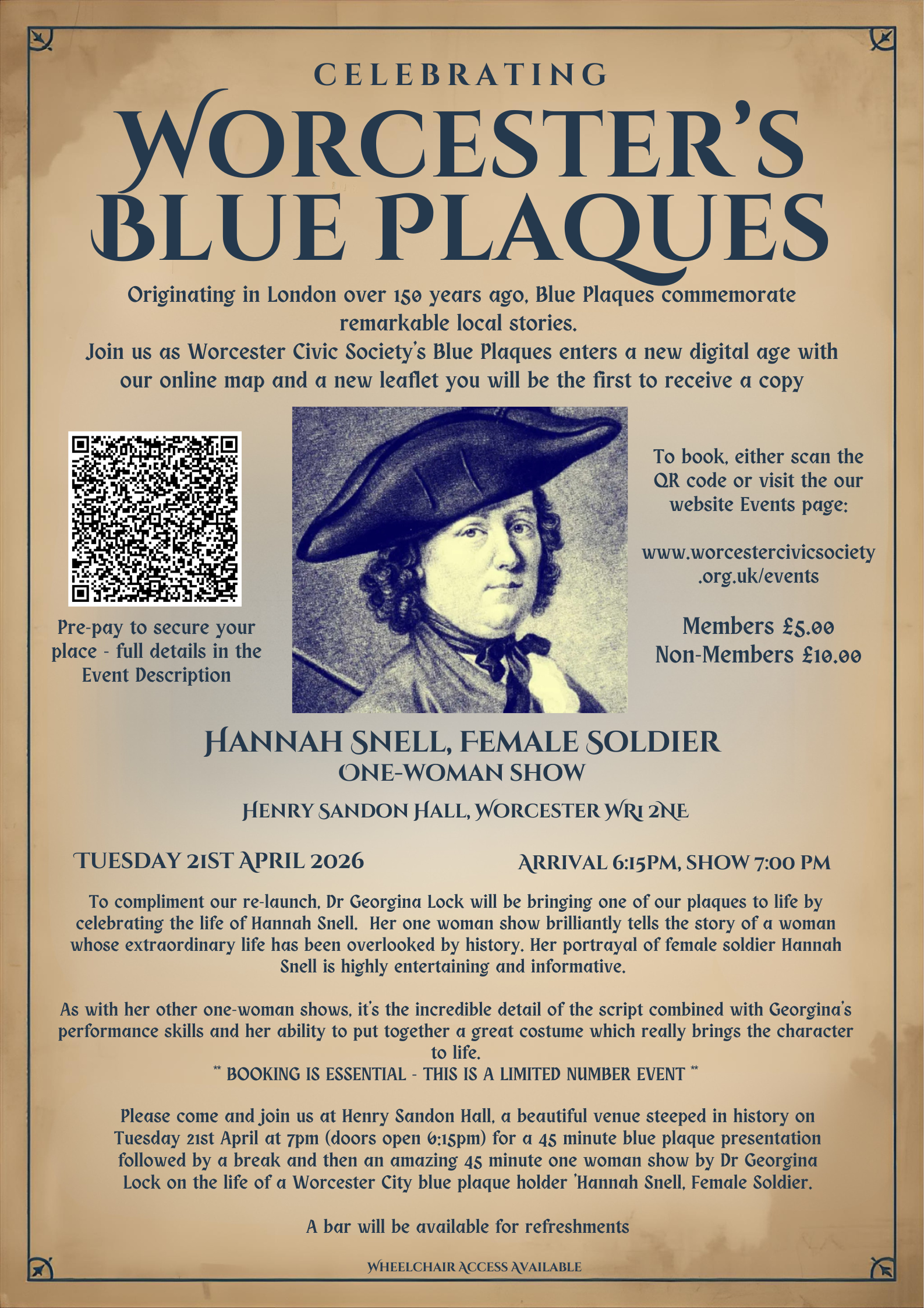 Hannah Snell's Blue Plaque in her Home Town of Worcester