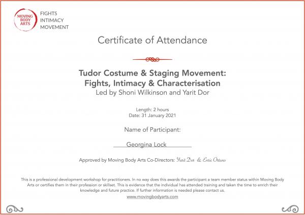 Georgina Lock Tudor Costume Certificate of Attendance wborder